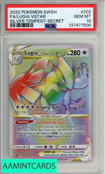 2022 POKEMON SWORD SHIELD SILVER TEMPEST FA LUGIA VSTAR #202 SECRET PSA 10 137477500