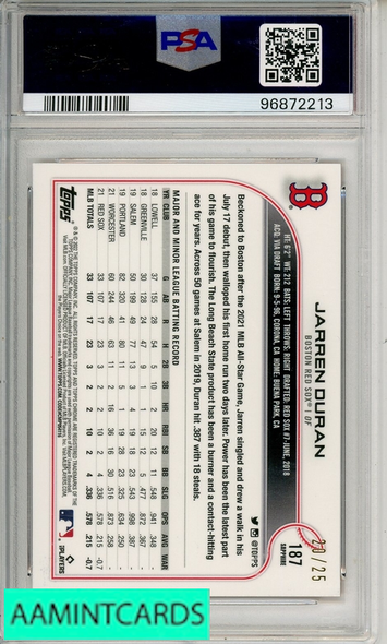 2022 TOPPS CHROME SAPPHIRE EDITION JARREN DURAN #187 ORANGE PSA 9 MINT  RC 96872213
