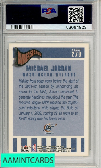 2002 FLEER TRADITION MICHAEL JORDAN #270 PSA 10 GEM MT 53094923