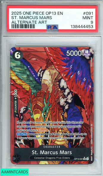 2025 ONE PIECE OP13-CARRYING ON HIS WILL ST MARCUS MARS #091 ALTERNATE ART PSA 9 MINT 138444453