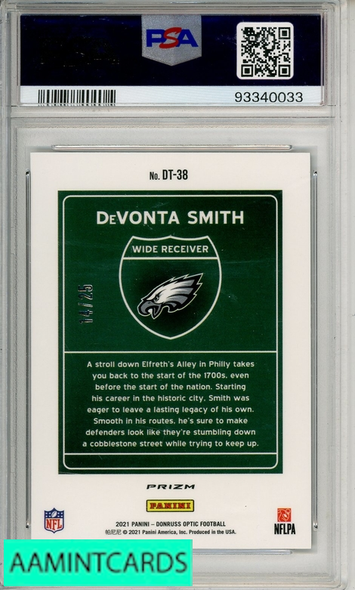 2021 PANINI DONRUSS OPTIC DOWNTOWN DEVONTA SMITH #DT38 BLK PANDORA PSA 10 RC 93340033