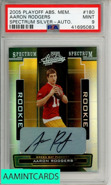 2005 PLAYOFF ABSOLUTE MEM AARON RODGERS #180 SPECTRUM SILVER AUTO PSA 9 RC 41695083