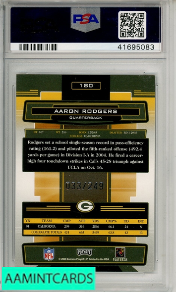 2005 PLAYOFF ABSOLUTE MEM AARON RODGERS #180 SPECTRUM SILVER AUTO PSA 9 RC 41695083