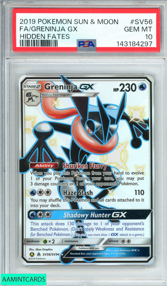 2019 POKEMON SUN MOON FA GRENINJA GX #SV56 HIDDEN FATES PSA 10 GEM MT 143184297