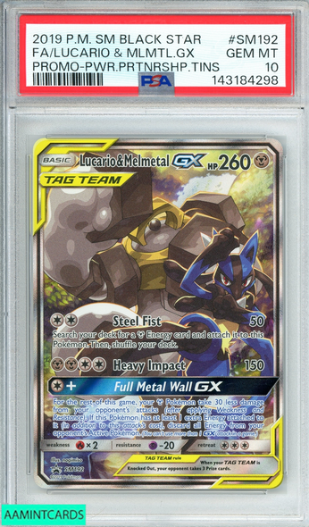 2019 POKEMON SM BLACK STAR FA LUCARIOMLMTL GX#SM192 PROMO-PWR TINS PSA 10 143184298