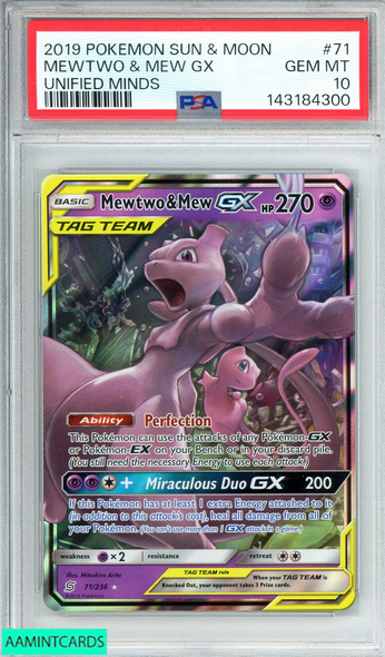 2019 POKEMON SUN MOON UNIFIED MINDS MEWTWO MEW GX #71 UNIFIED MINDS PSA 10 143184300