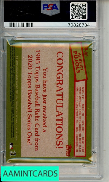 2020 TOPPS 1985 TOPPS BASEBALL RELICS ALBERT PUJOLS #85RAP PSA 9 MINT 70828734