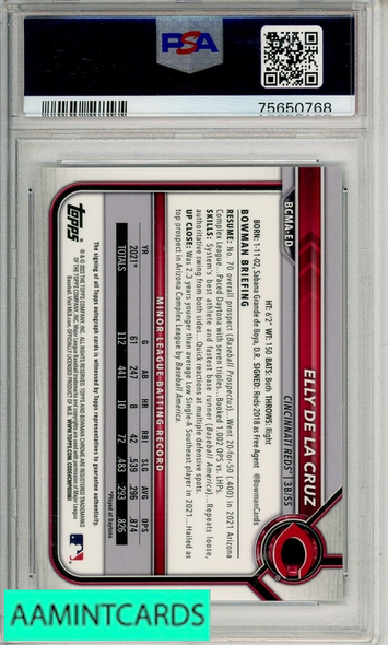 2022 BOWMAN CHROME MEGA BOX AUTOGRAPHS ELLY DE LA CRUZ #ED PSA 10 GEM MT 75650768