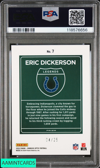2024 DONRUSS OPTIC DOWNTOWN LEGENDS ERIC DICKERSON #7 BLACK PANDORA OF 25 PSA 10 118576656