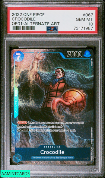 2022 ONE PIECE OP01-ROMANCE DAWN CROCODILE #067 ALTERNATE ART PSA 10 GEM MT 73171987