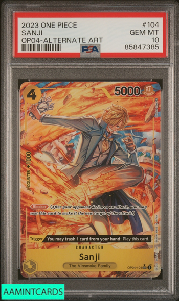 2023 ONE PIECE OP04-KINGDOMS OF INTRIGUE SANJI #104 ALTERNATE ART PSA 10 GEM MT 85847385