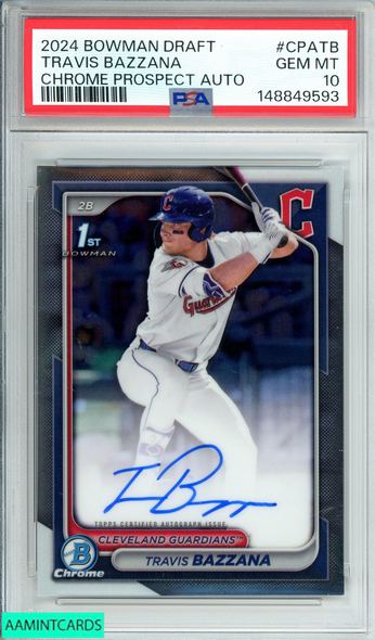 2024 BOWMAN DRAFT TRAVIS BAZZANA #CPATB CHROME PROSPECT AU 1ST PSA 10 GEM MT 148849593