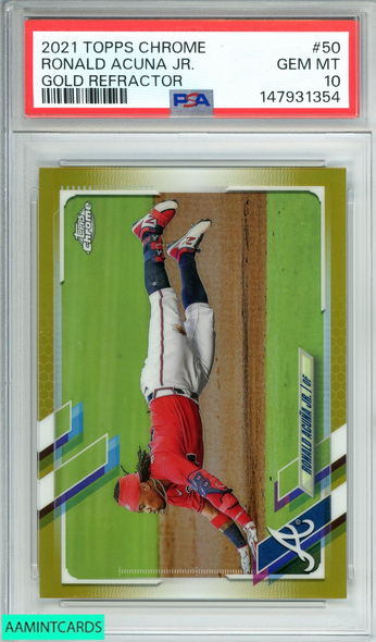 2021 TOPPS CHROME RONALD ACUNA JR  #50 GOLD REF 30 OF 50 PSA 10 GEM MT 147931354