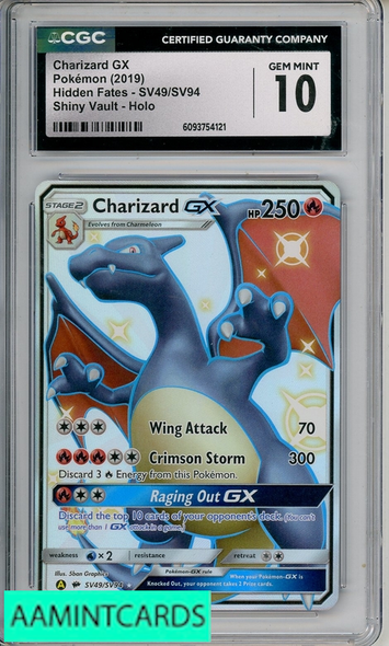 2019 POKEMON HIDDEN FATES CHARIZARD GX #SV49 SHINY VAULT HOLO CGC 10 6093754121