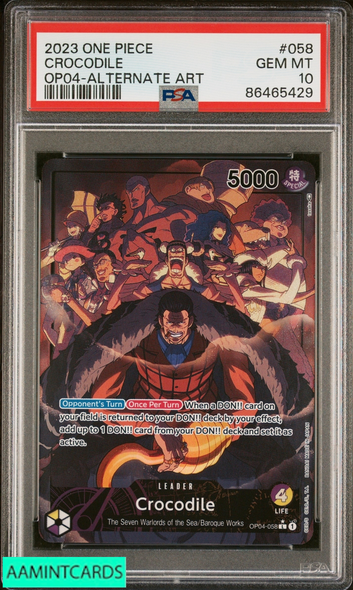 2023 ONE PIECE OP04-KINGDOMS OF INTRIGUE CROCODILE #058 ALTERNATE ART PSA 10 86465429