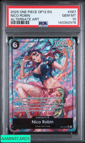 2025 ONE PIECE OP12-LEGACY OF THE MASTER NICO ROBIN #087 ALTERNATE ART PSA 10 140392978