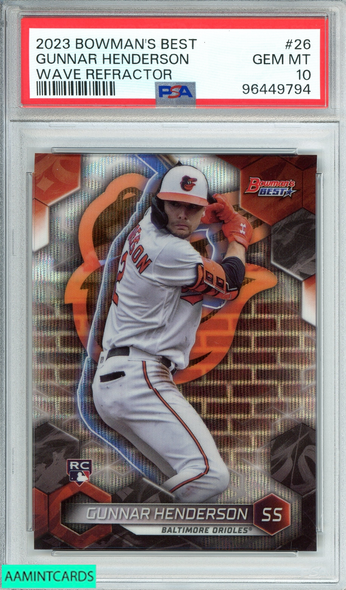 2023 BOWMAN S BEST GUNNAR HENDERSON #26 WAVE REFRACTOR RC PSA 10 GEM MT 96449794