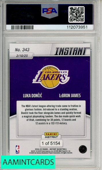 2024 PANINI INSTANT NBA DONCIC JAMES #343 PSA 10 GEM MT 112073951