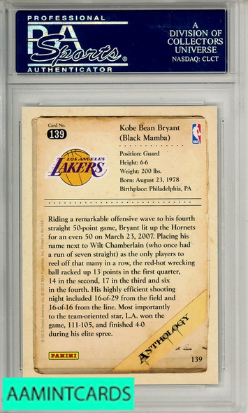 2012 PANINI KOBE ANTHOLOGY KOBE BRYANT #139 KOBE ANTHOLOGY PSA 10 GEM MT 23305616