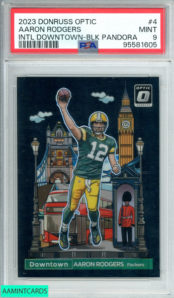 2023 PANINI DONRUSS OPTIC AARON RODGERS #4 INTL DOWNTOWN-BLK PANDORA OF 25 PSA 9 95581605