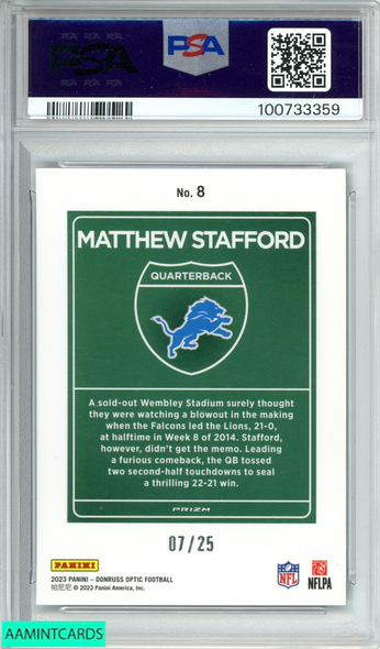 2023 DONRUSS OPTIC MATTHEW STAFFORD#8 INTL DWNTWN-BLK PANDORA OF 25  PSA 10 100733359