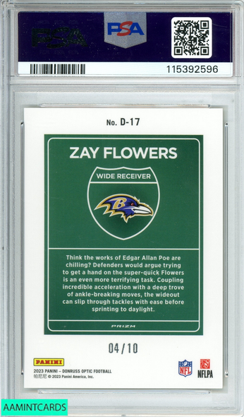 2023 PANINI DONRUSS OPTIC ZAY FLOWERS #D17 DOWNTOWN!-GOLD OF 10 RC PSA 9 MINT 115392596