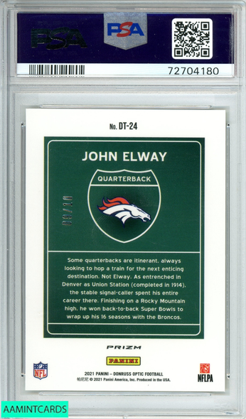 2021 PANINI DONRUSS OPTIC JOHN ELWAY #DT24 DOWNTOWN-GOLD OF 10 PSA 10 GEM MT 72704180