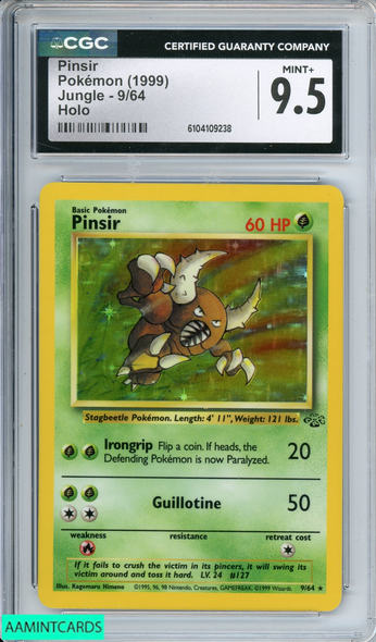 1999 POKEMON PINSIR #9 JUNGLE HOLO  CGC 9 MINT+ 6104109238