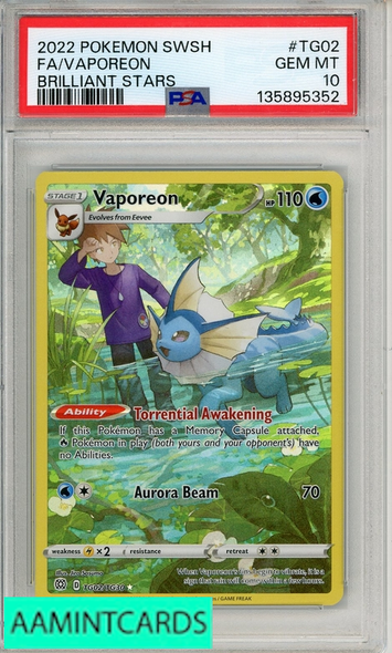 2022 POKEMON SWORD SHIELD BRILLIANT STARS FA VAPOREON #TG02 PSA 10 GEM MT 135895352