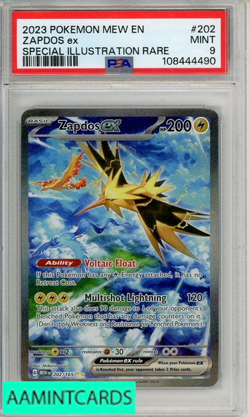 2023 POKEMON MEW EN-151 ZAPDOS EX #202 SPECIAL ILLUSTRATION RARE PSA 9 MINT 108444490