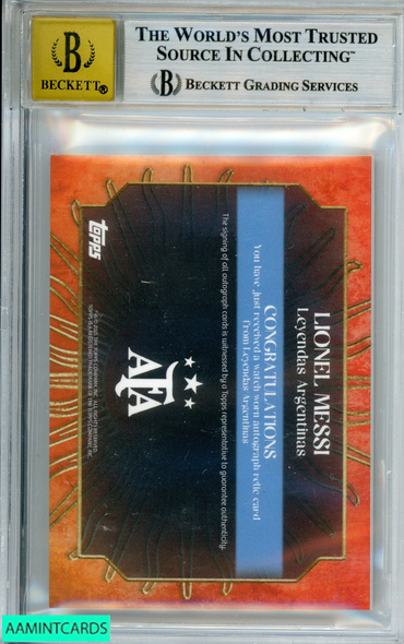 2025 TOPPS LEYENDAS ARGENTINAS LIONEL MESSI AUTO RELIC ORANGE AU 10 BGS 7.5 NM+ 0018655178