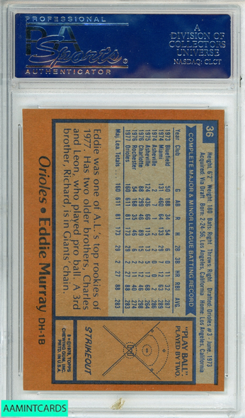 1978 TOPPS EDDIE MURRAY #36 BALTIMORE ORIOLES ROOKIE HOF PSA 7 NM 17224643