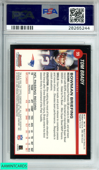 2002 BOWMAN CHROME TOM BRADY #99 NE PATRIOTS PSA 9 MINT 28265244