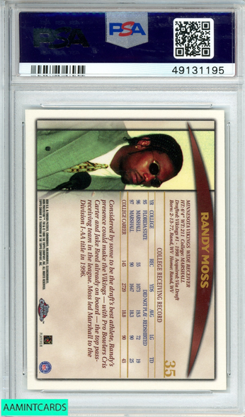 1998 TOPPS CHROME RANDY MOSS #35 MINNESOTA VIKINGS RC HOF PSA 9 MINT 49131195