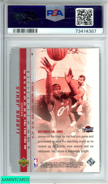 2003 UPPER DECK LEBRON JAMES #6 PHENOMENAL BEGINNING ROOKIE PSA 10 GEM MT 73414387