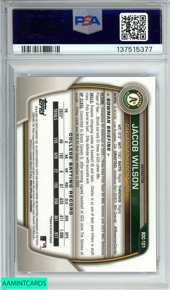 2023 BOWMAN DRAFT JACOB WILSON #BDC121 CHROME-REFRACTOR 1ST PSA 10 GEM MT 137515377
