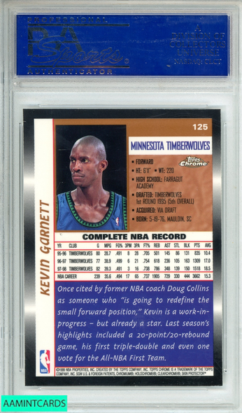 1998 TOPPS CHROME KEVIN GARNETT #125 MINNESOTA TIMBERWOLVES PSA 10 GEM MT 07150879