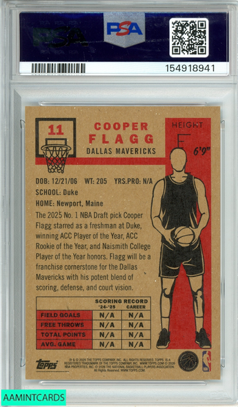 2026 TOPPS LIVING COOPER FLAGG #11 DALLAS MAVERICKS ROOKIE PSA 10 GEM MT 154918941