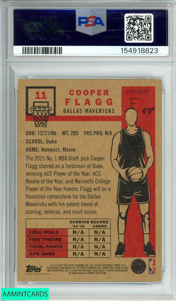 2026 TOPPS LIVING COOPER FLAGG #11 DALLAS MAVERICKS ROOKIE PSA 10 GEM MT 154918823
