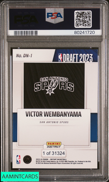 2023 PANINI INSTANT DRAFT NIGHT VICTOR WEMBANYAMA #DN1 ROOKIE RC PSA 10 GEM MT 80241720