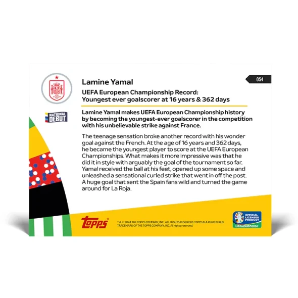 2024 Topps Now UEFA EURO Lamine Yamal #54 ROOKIE CARD