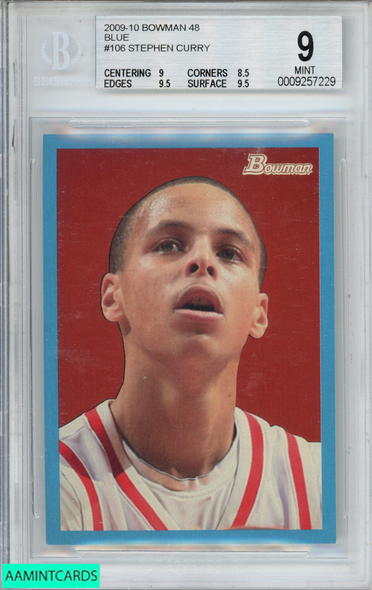 2009 BOWMAN 48 STEPHEN CURRY #106 BLUE 1192 OF 1948 ROOKIE RC BGS 9 MINT 0009257229