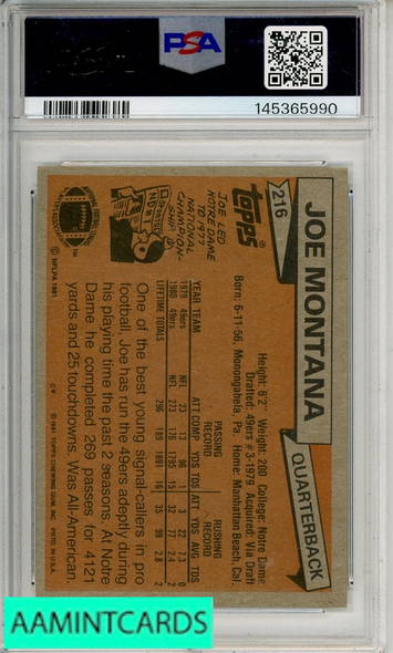 1981 TOPPS JOE MONTANA #216 PSA 8 NM-MT  RC 145365990