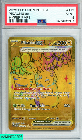 2025 POKEMON PRE EN-PRISMATIC EVOLUTIONS PIKACHU EX #179 HYPER RARE PSA 9 MINT 147405207