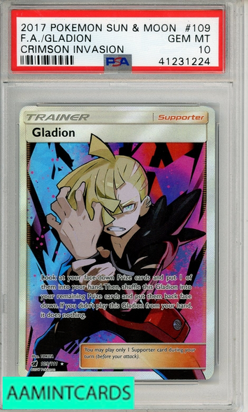 2017 POKEMON SUN MOON CRIMSON INVASION FA GLADION #109 PSA 10 GEM MT 41231224