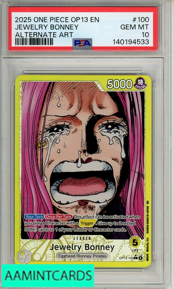 2025 ONE PIECE OP13-CARRYING ON HIS WILL JEWELRY BONNEY #100 ALT ART PSA 10 140194533