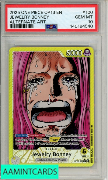 2025 ONE PIECE OP13-CARRYING ON HIS WILL JEWELRY BONNEY #100 ALT ART PSA 10 140194540