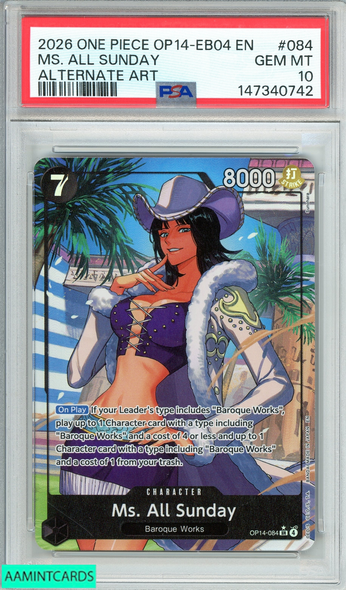 2026 ONE PIECE OP14-EB04-THE AZURE SEA S SEVEN MS ALL SUNDAY #084 ALT ART PSA 10 GEM MT 147340742