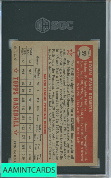 1952 TOPPS ROBIN ROBERTS #59 SGC 4 7584940