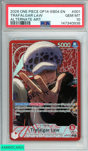 2026 ONE PIECE OP14-EB04-THE AZURE SEA S SEVEN TRAFALGAR LAW #001 ALT ART PSA 10 GEM MT 147340938